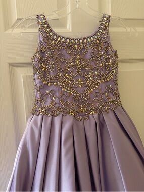 Tiffany Designs Lavender Satin Dress with Gold Crystal Embellishment/Corset Back